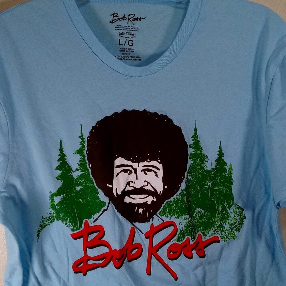 Bob Ross T-Shirt Women's Large Blue Teacher Artist Happy Trees